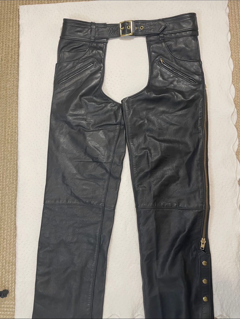 Dallas Premium Leather Motorcycle Chaps Gold hardware Men’s Large
